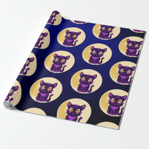 Cute Purple Cartoon cat kids halloween party Wrapping Paper