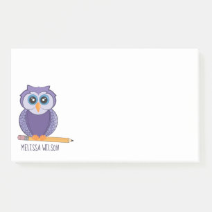 Cute Purple Cartoon Owl   Custom Name Post-it Notes