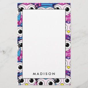 Cute purple cartoon owls seamless pattern stationery