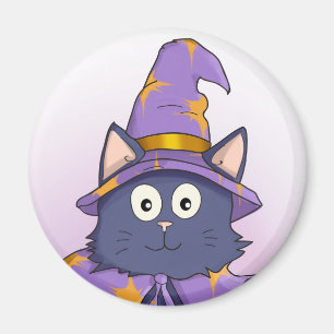 Cute Purple Cartoon Wizard Kitty Magnet