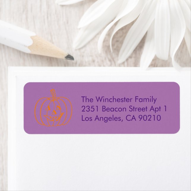 Cute purple carved pumpkin Halloween address Return Address Label (Insitu)