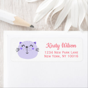 Cute Purple Cat   Baby Shower Return Address Label