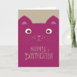 Cute Purple Cat Birthday Card<br><div class="desc">Cute,  funny purple cat illustration with tan background and charming "Happy Birthday" text.</div>