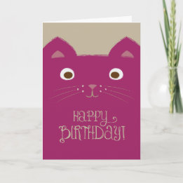 Cute Purple Cat Birthday Card