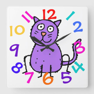 Cute Purple Cat Design Clock For Kids Room