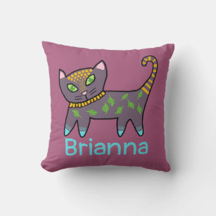 Cute Purple Cat Girl Custom Bedroom Cushion