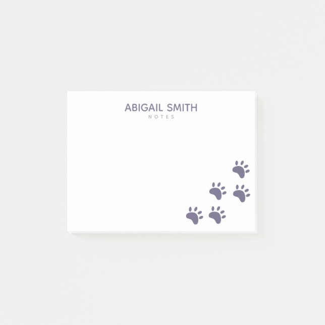 Cute Purple Cat Paw Prints - Personalised Post-it Notes (Front)