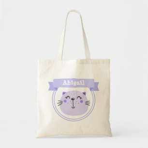 Cute Purple Cat Personalised Kids / Girls Tote Bag