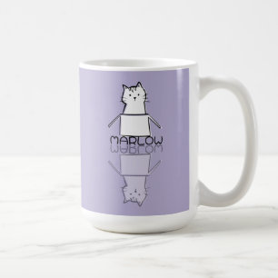 Cute Purple Cat Reflection Doodle Custom Name  Coffee Mug