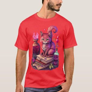 Cute purple cat with books and magic spells For al T-Shirt