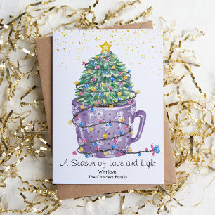 Cute Purple Christmas Tree Mug   Holiday Card