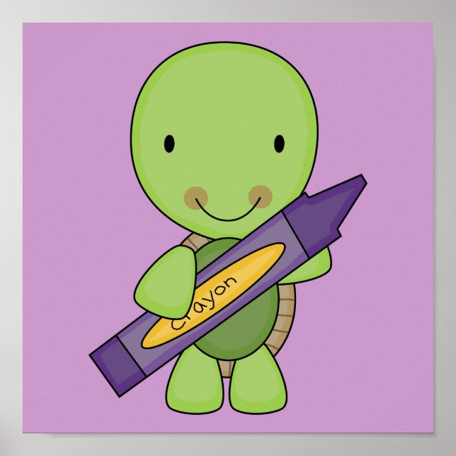 cute purple crayon turtle poster (Front)