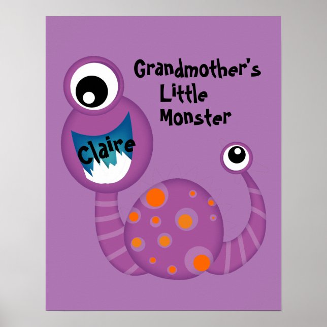 Cute Purple Cyclops Monster Funny Fun for Kids Poster (Front)