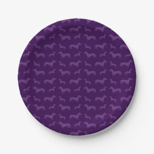 Cute purple dachshund pattern paper plate