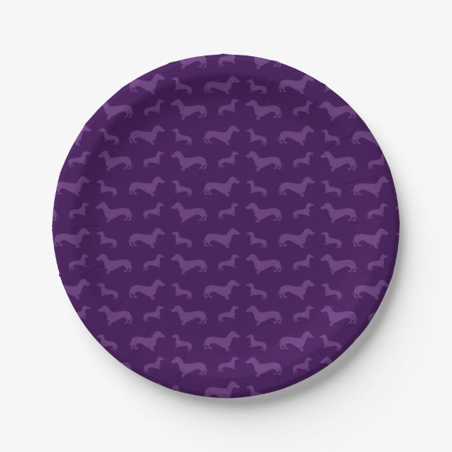 Cute purple dachshund pattern paper plate (Front)