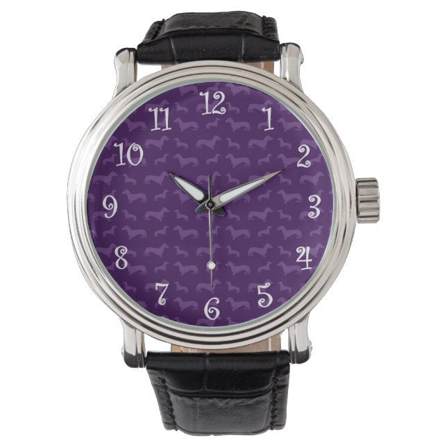 Cute purple dachshund pattern watch (Front)