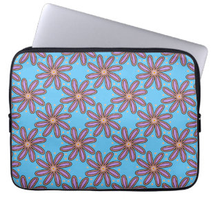 Cute Purple Daisies On Blue Laptop Sleeve