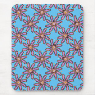 Cute Purple Daisies On Blue Mouse Pad