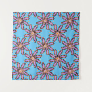 Cute Purple Daisies On Blue Tapestry