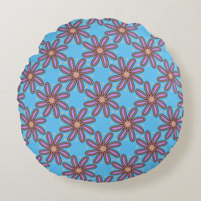 Cute Purple Daisies On Blue Throw Pillows (Front)