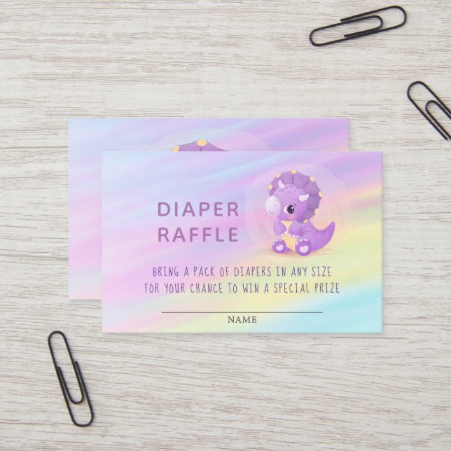 Cute Purple Dinosaur Baby Shower Diaper Raffle  Bu Business Card (Front/Back In Situ)