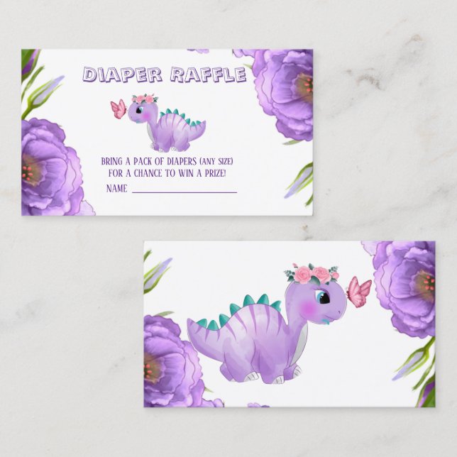 Cute Purple Dinosaur Butterfly Diaper Raffle Business Card (Front/Back)