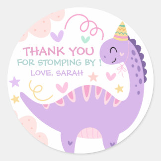 Cute Purple Dinosaur Kids Birthday Classic Round Sticker