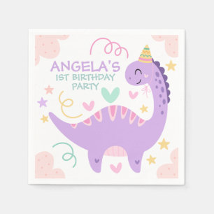 Cute Purple Dinosaur Kids Birthday Napkin