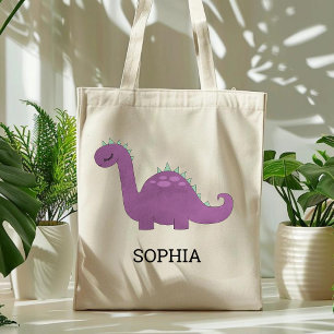 Cute Purple Dinosaur Personalised Tote Bag