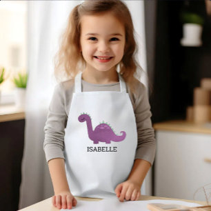 Cute Purple Dinosaur Personalized Kids Apron