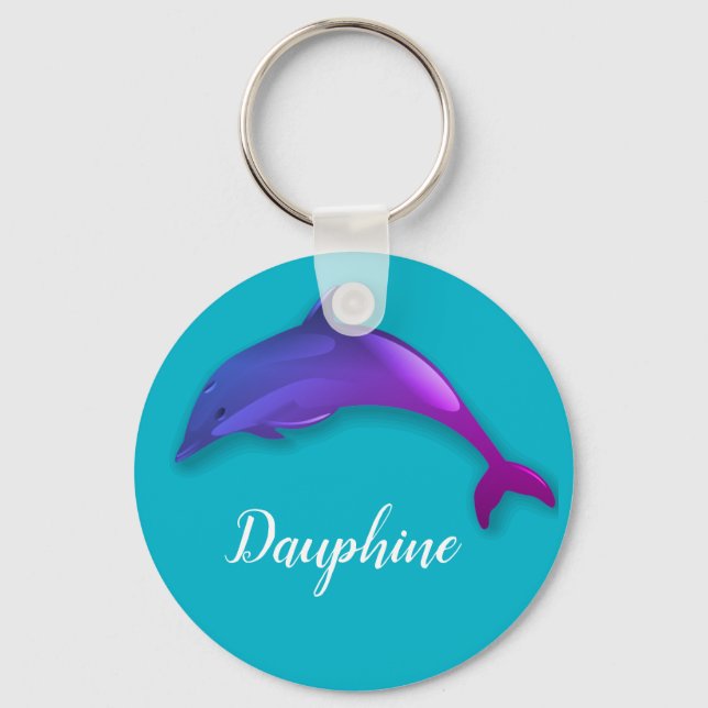 Cute  purple  dolphin  -  add name key ring (Front)