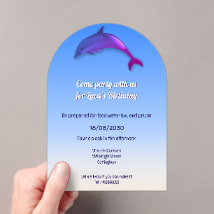 Cute purple dolphin - birthday party acrylic invitations