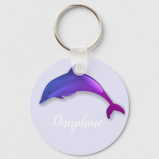 Cute  purple  dolphin  in lavender -  add name key ring (Front)