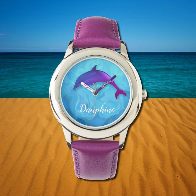 Cute  purple  dolphin  in water -  add name watch (Creator Uploaded)
