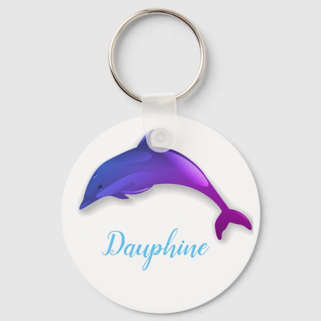 Cute  purple  dolphin  in white -  add name key ring (Front)