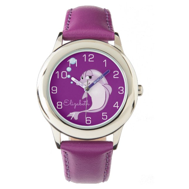 Cute Purple Dolphin Personalised Watch (Front)