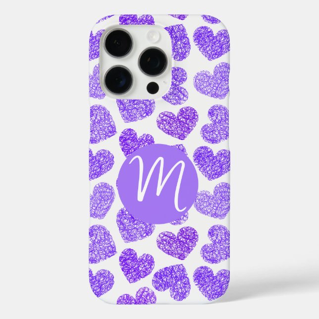 Cute Purple Doodled Heart Valentine's Day Monogram Case-Mate iPhone Case (Back)