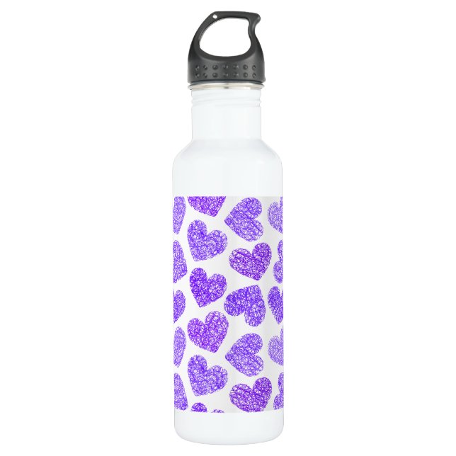Cute Purple Doodled Heart Valentine's Day Pattern 710 Ml Water Bottle (Front)