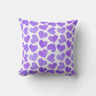 Cute Purple Doodled Heart Valentine's Day Pattern Cushion