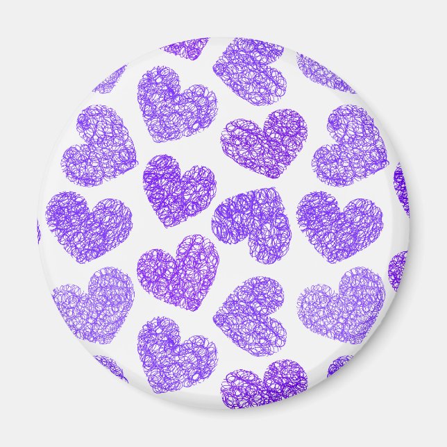 Cute Purple Doodled Heart Valentine's Day Pattern Magnet (Front)