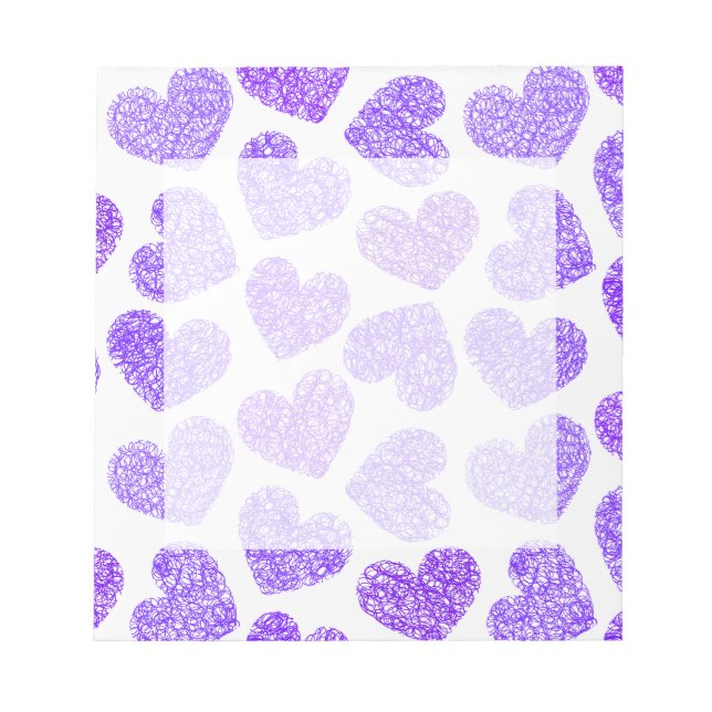Cute Purple Doodled Heart Valentine's Day Pattern Notepad (Front)