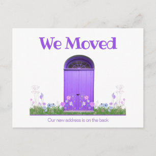 Cute Purple Doors Flowers We Moved Announcement Postcard