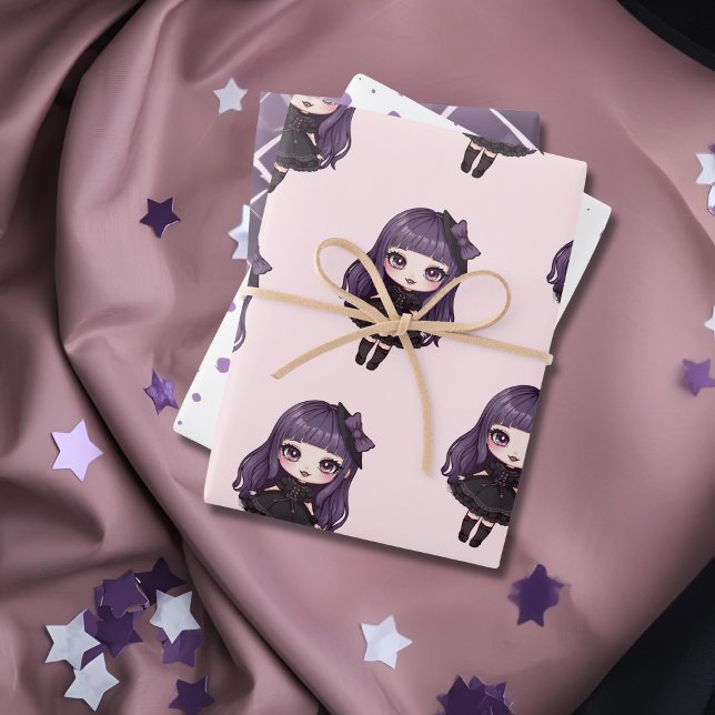 Cute Purple dot girl  Wrapping Paper Sheet (Cute Purple dot girl Wrapping Paper Sheets)