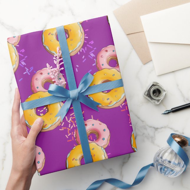 Cute Purple Doughnut Colourful Sprinkle Birthday P Wrapping Paper (Gifting)