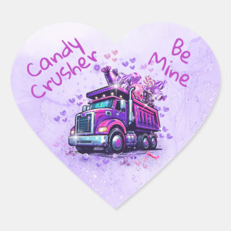 Cute Purple Dump Truck Valentine  Heart Sticker