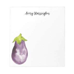 Cute Purple Eggplant Watercolor Harvest Aubergine Notepad