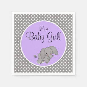 Cute Purple Elephant Girl Baby Shower Napkin