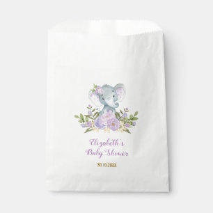 Cute Purple Elephant / Lavender Watercolor Floral Favour Bag