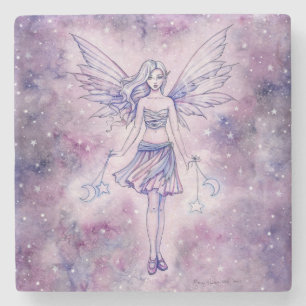 Cute Purple Fairy in the Stars Illustration Stone Coaster