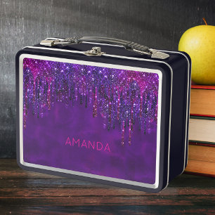 Cute Purple faux glitter Drips custom Metal Lunch Box